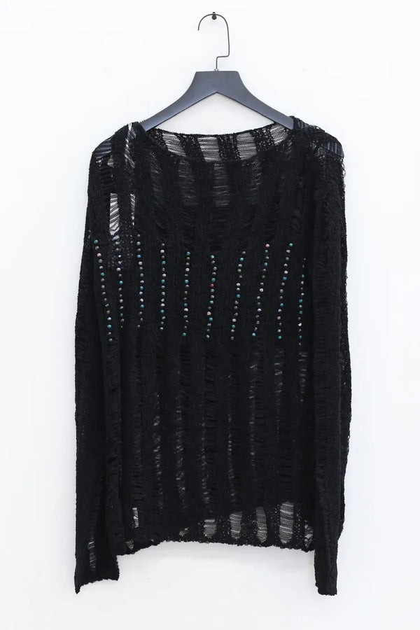 SWAYING/KNIT beaded decorative hollow top SW23SS1T62 black PS85